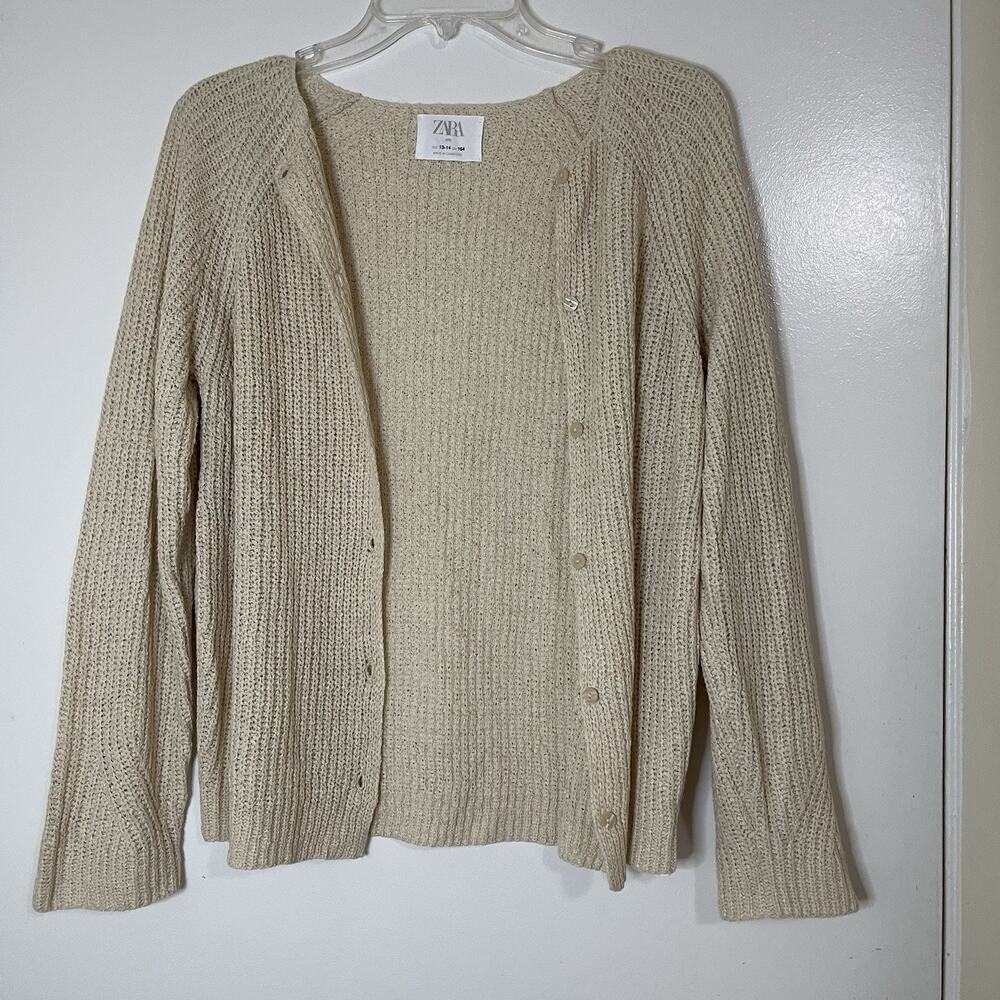 Zara kids ivory button front ribbed cardigan acrylic sweater size 13-14
